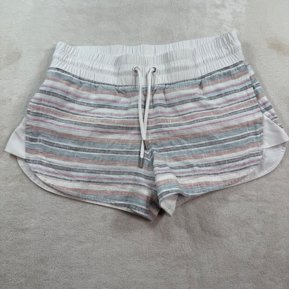 Athleta Striped Linen Shorts Womens 10 Multi-Color Elastic Waist Drawstring 4in